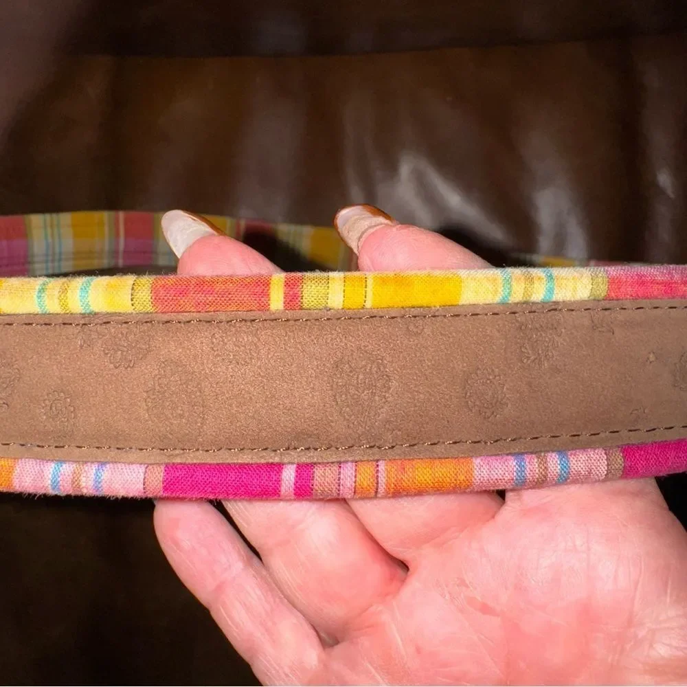 Robert Graham Men's Brown Multicolor Leather Plaid Belt Size 42/105